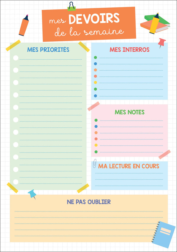 J'organise mes devoirs à la maison Mémoniak - bloc de 52 plannings de révision