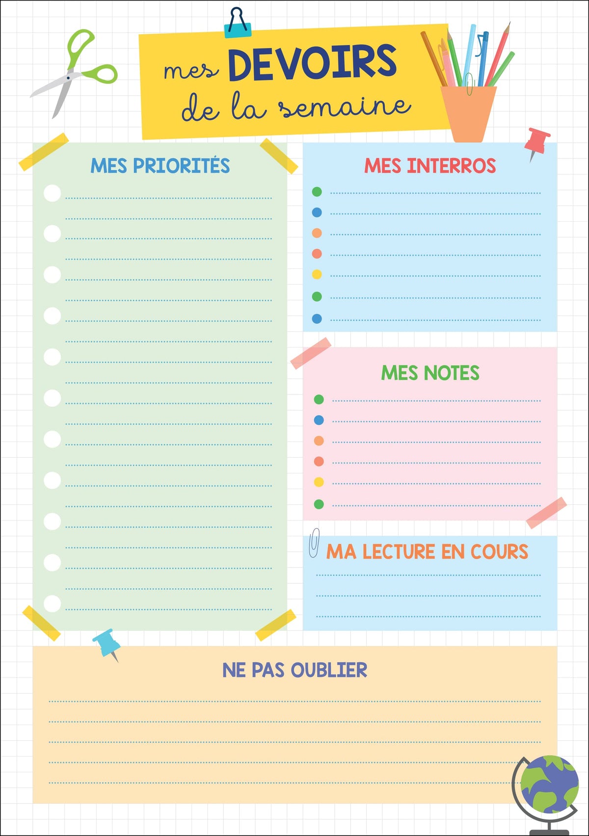 J'organise mes devoirs à la maison Mémoniak - bloc de 52 plannings de révision