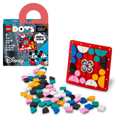 LEGO 41963 Dots Plaque à Coudre Mickey Mouse et Minnie Mouse, Kit de Création de Bijoux Personnalisés, Fabrique à Badge, Décoration Vêtements, Sacs à Dos