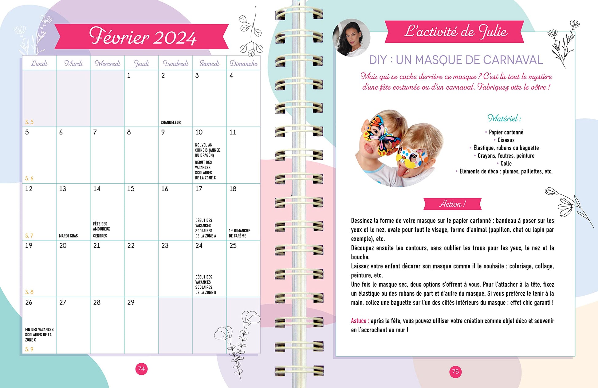 Agenda familial mensuel de Julie Ricci Mémoniak, sept 2023-août 2024 avec ses conseils