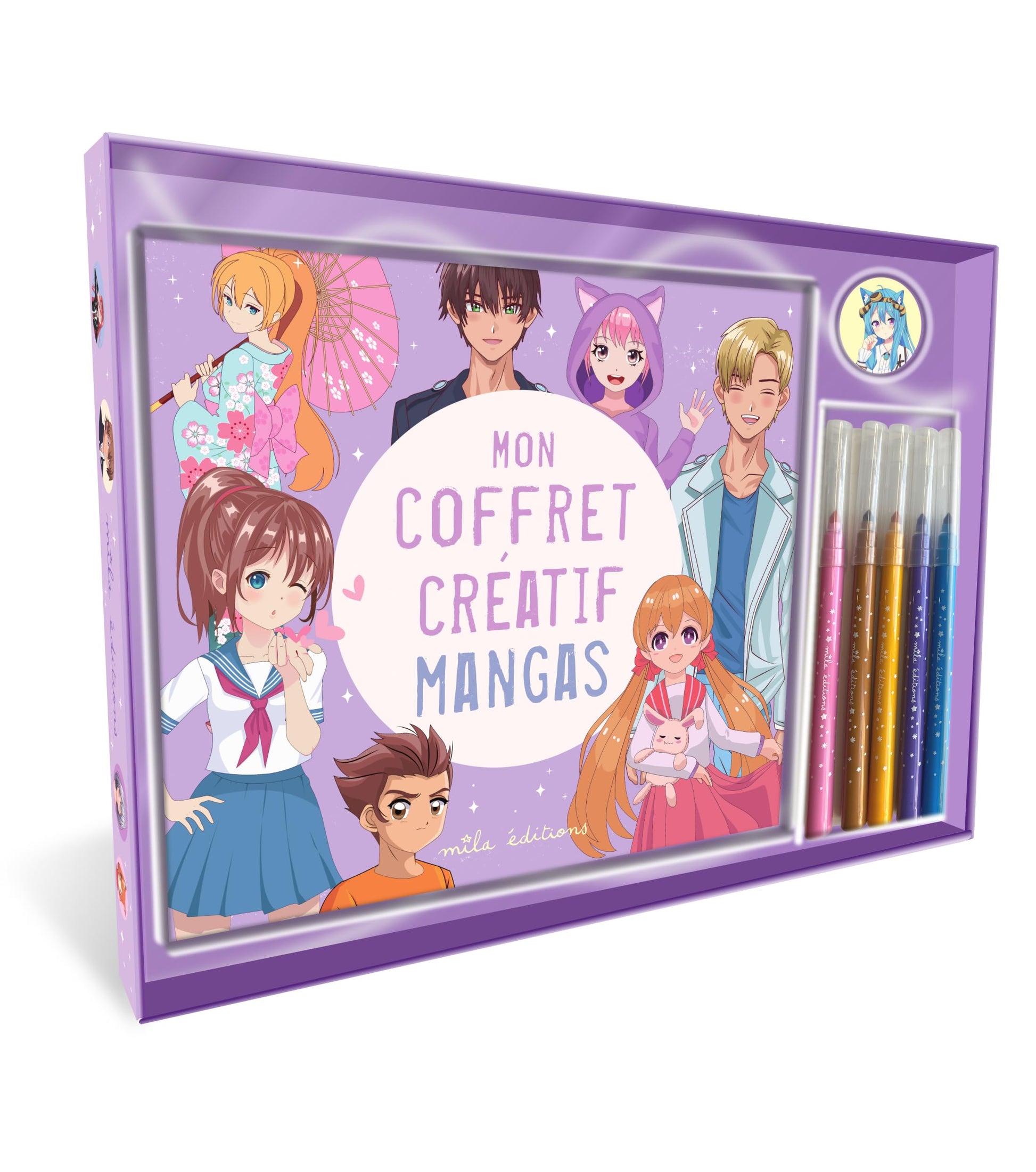 Mon coffret créatif - Mangas: Un livre de coloriage, 5 feutres et des stickers