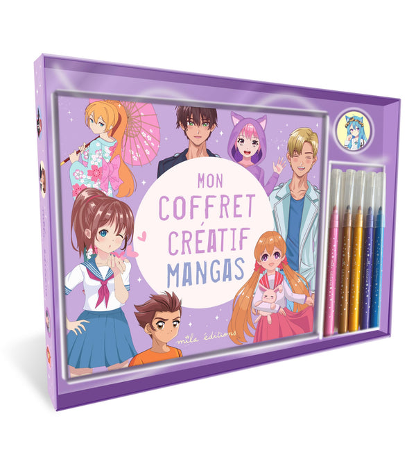 Mon coffret créatif - Mangas: Un livre de coloriage, 5 feutres et des stickers