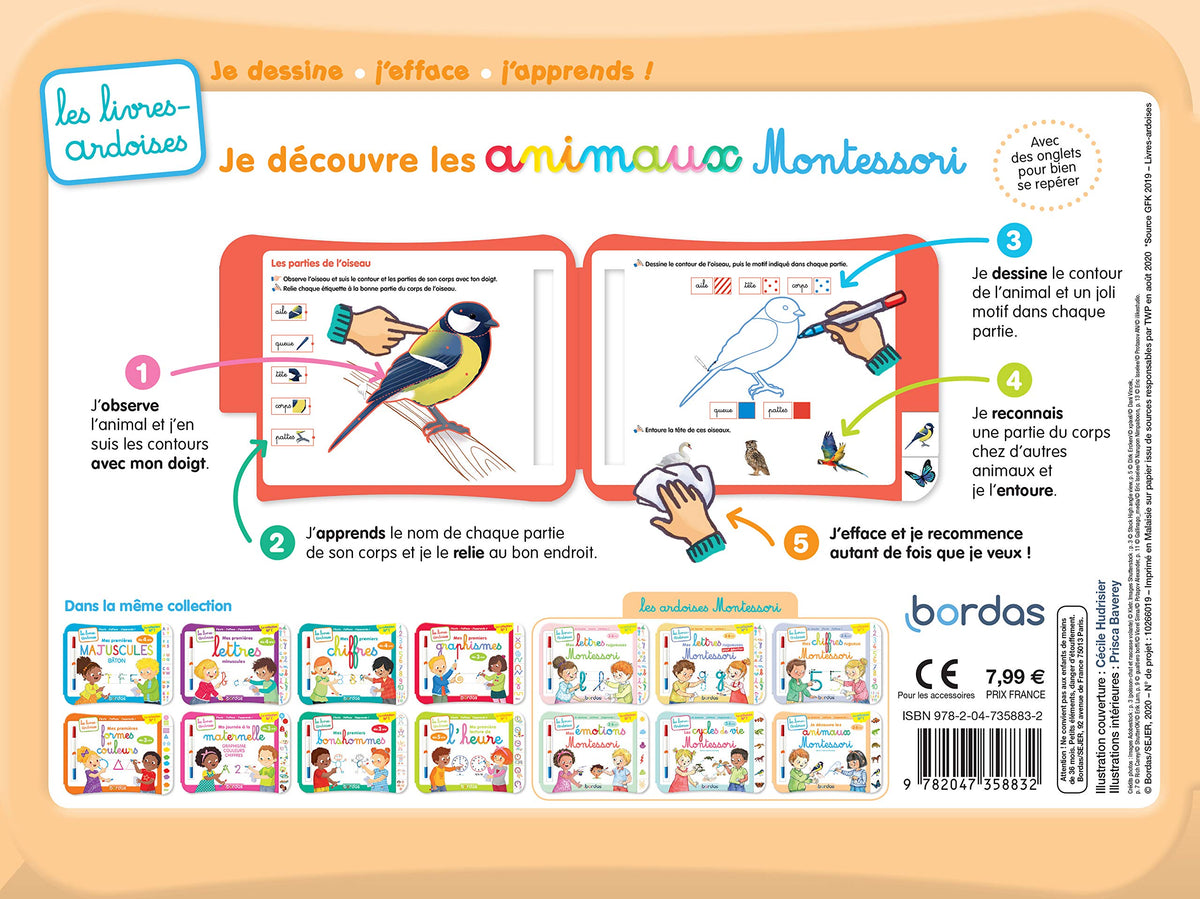Les livres-ardoises - Je découvre les animaux Montessori