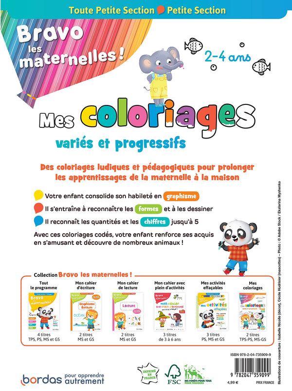 Bravo les maternelles - Mes coloriages, animaux mignons - Toute Petite section et Petite section